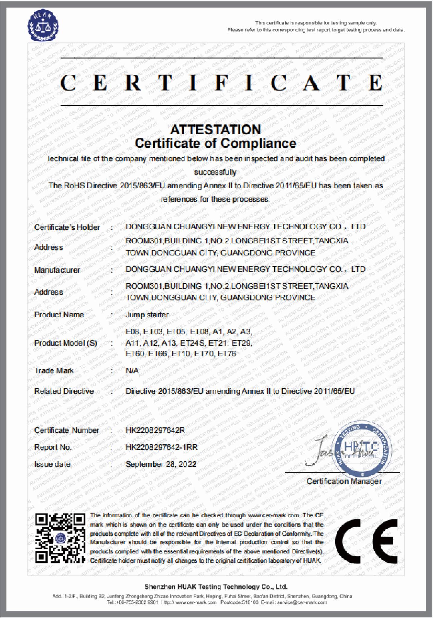 ROHS certification